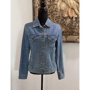 Vintage Collection Denim Jacket Womens Medium Blue‎ Trucker Jean Stretch Buttons